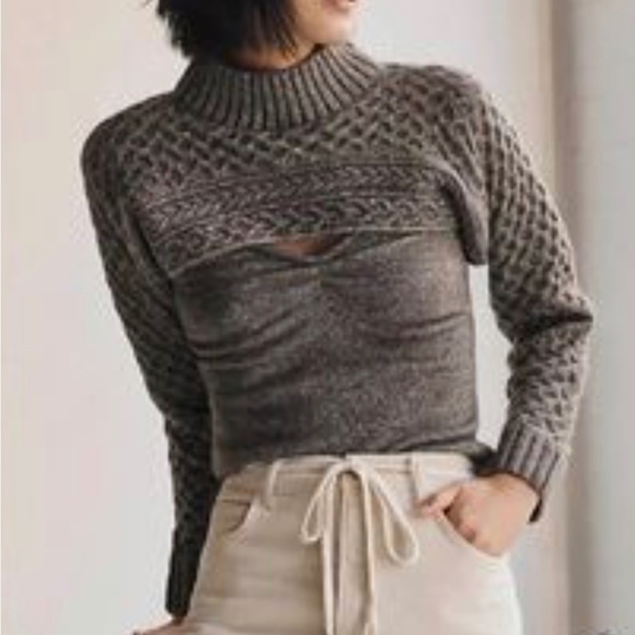 Anthropologie Sweaters - NWT Anthropologie heather brown two piece sweater size S